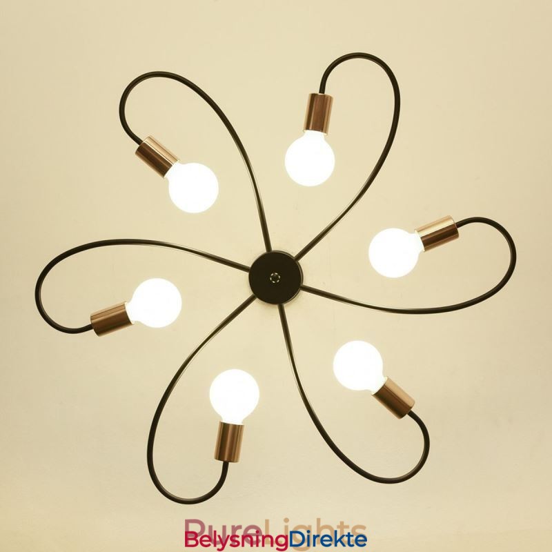 Rustikk Lysekrone Med 6 Lys, Klassisk Taklampe Med Kronblader