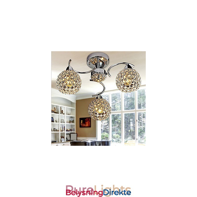 Moderne Samtids Krystall Galvanisert Metall Pendellampe Innfelt Montering