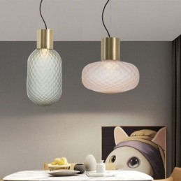 Rutenett Glass Pendellampe Moderne Jern Enkel Taklampe