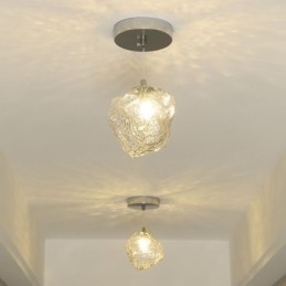 Glass Pendellampe Retro Dekorativ Lampe Isbitformet Lampeskjerm