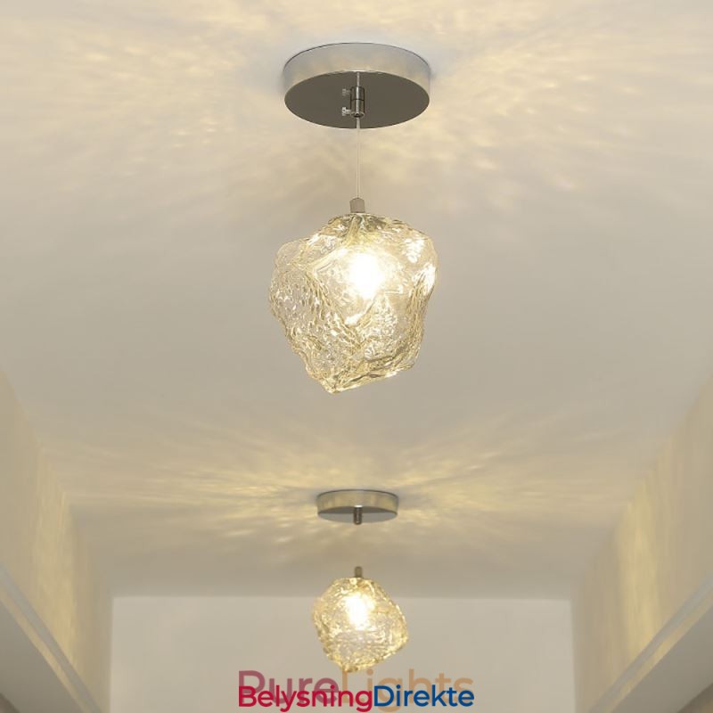 Glass Pendellampe Retro Dekorativ Lampe Isbitformet Lampeskjerm