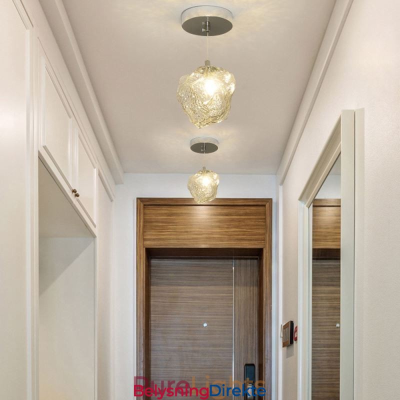 Glass Pendellampe Retro Dekorativ Lampe Isbitformet Lampeskjerm