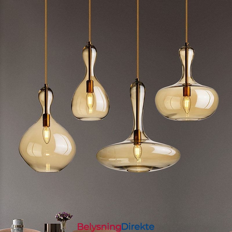 Nordisk Glass Pendellampe Med Ravskjerm Og Taklampe