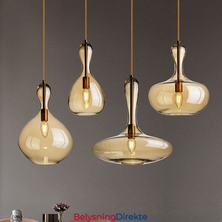 Nordisk Glass Pendellampe Med Ravskjerm Og Taklampe