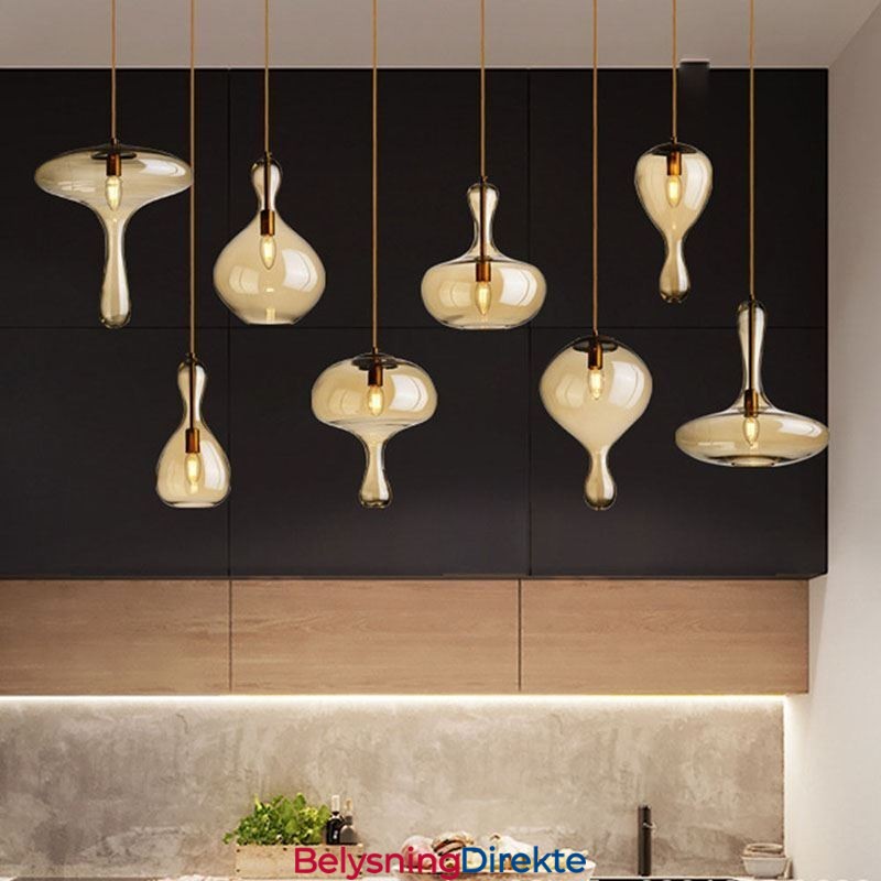 Nordisk Glass Pendellampe Med Ravskjerm Og Taklampe