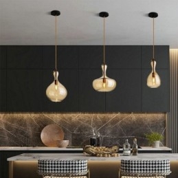 Nordisk Glass Pendellampe Med Ravskjerm Og Taklampe