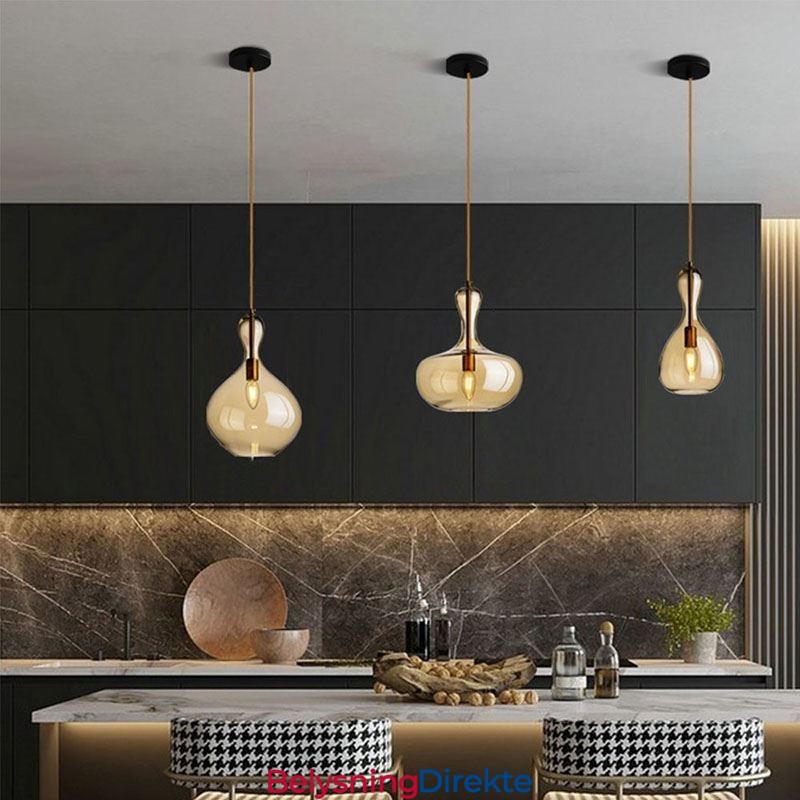 Nordisk Glass Pendellampe Med Ravskjerm Og Taklampe