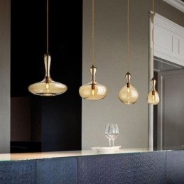 Nordisk Glass Pendellampe Med Ravskjerm Og Taklampe