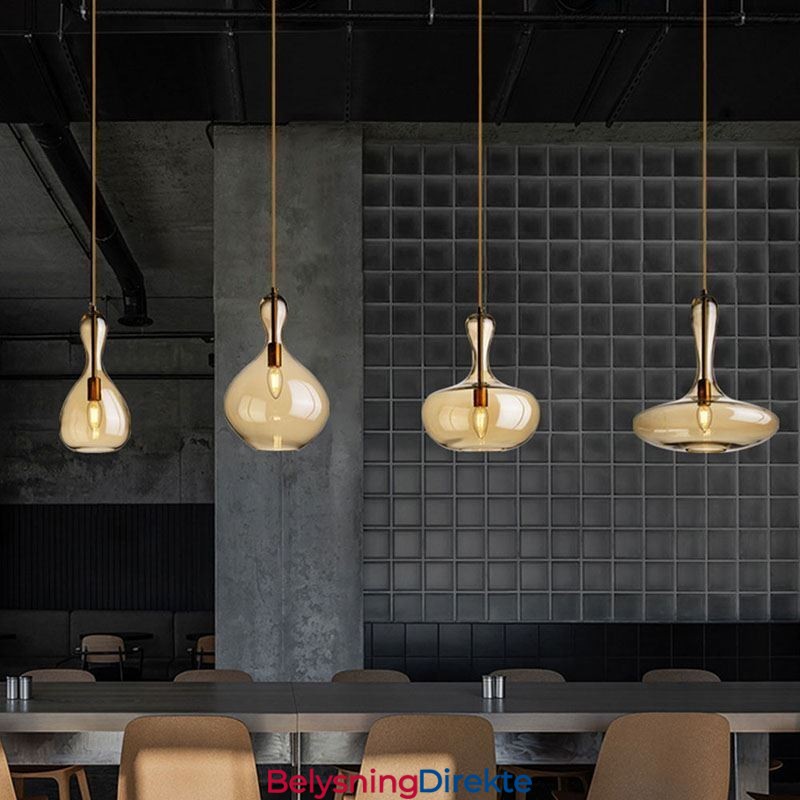 Nordisk Glass Pendellampe Med Ravskjerm Og Taklampe