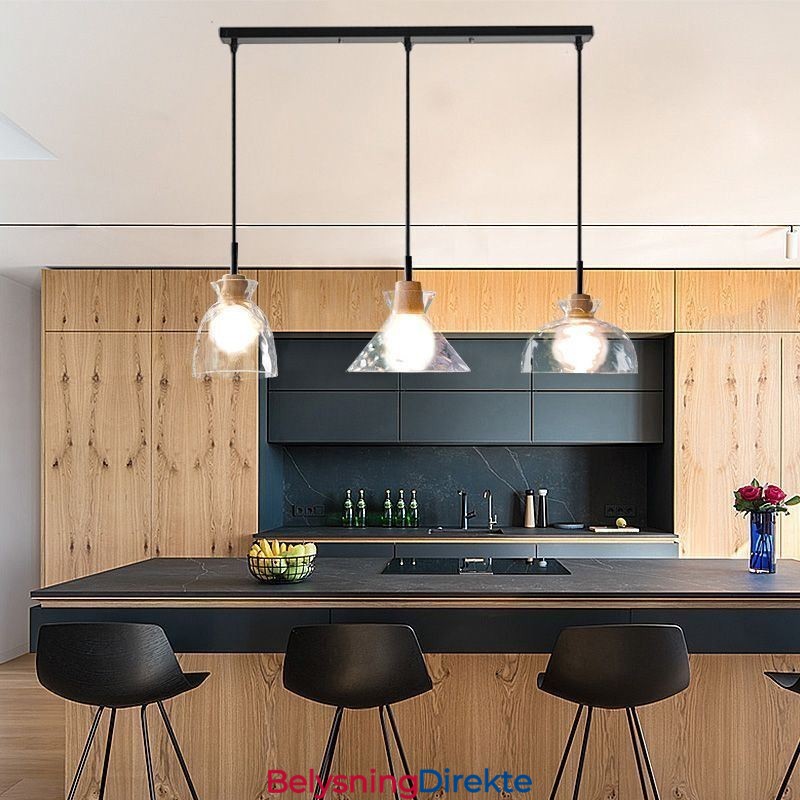 Moderne Enkel Pendellampe Vanngjennomtrengelig Glass 3 Taklamper Nattbordslampe