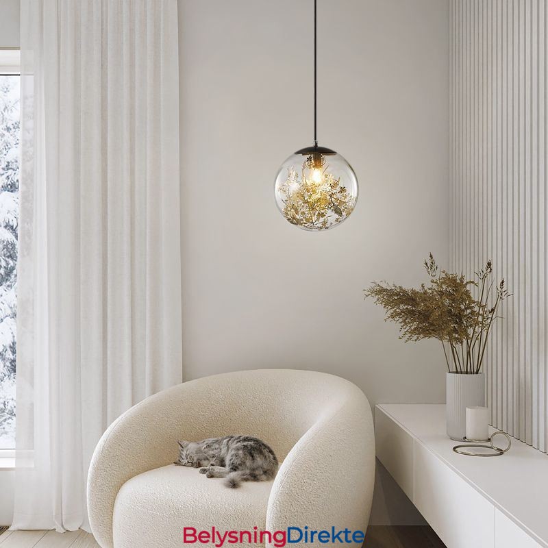 Glasskulependellampe Med Blader, Julehengende Belysning