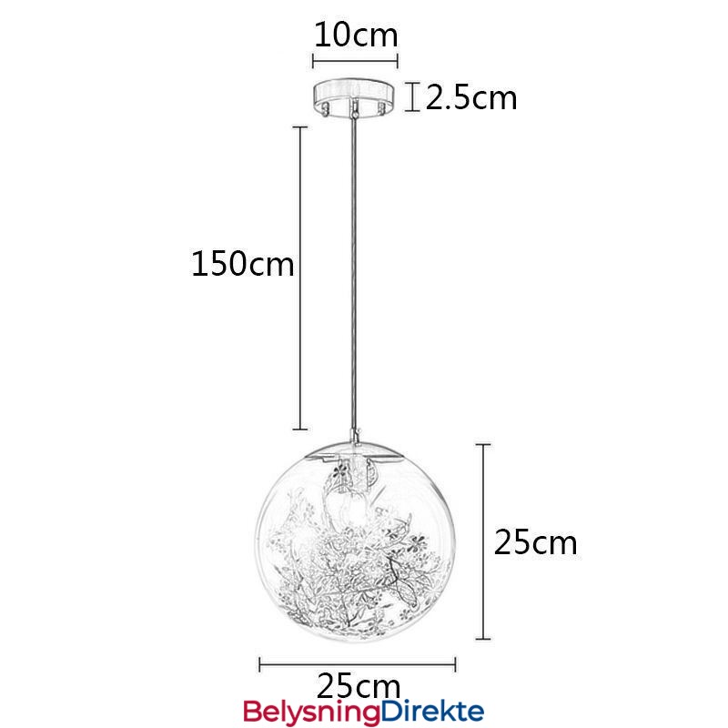 Glasskulependellampe Med Blader, Julehengende Belysning