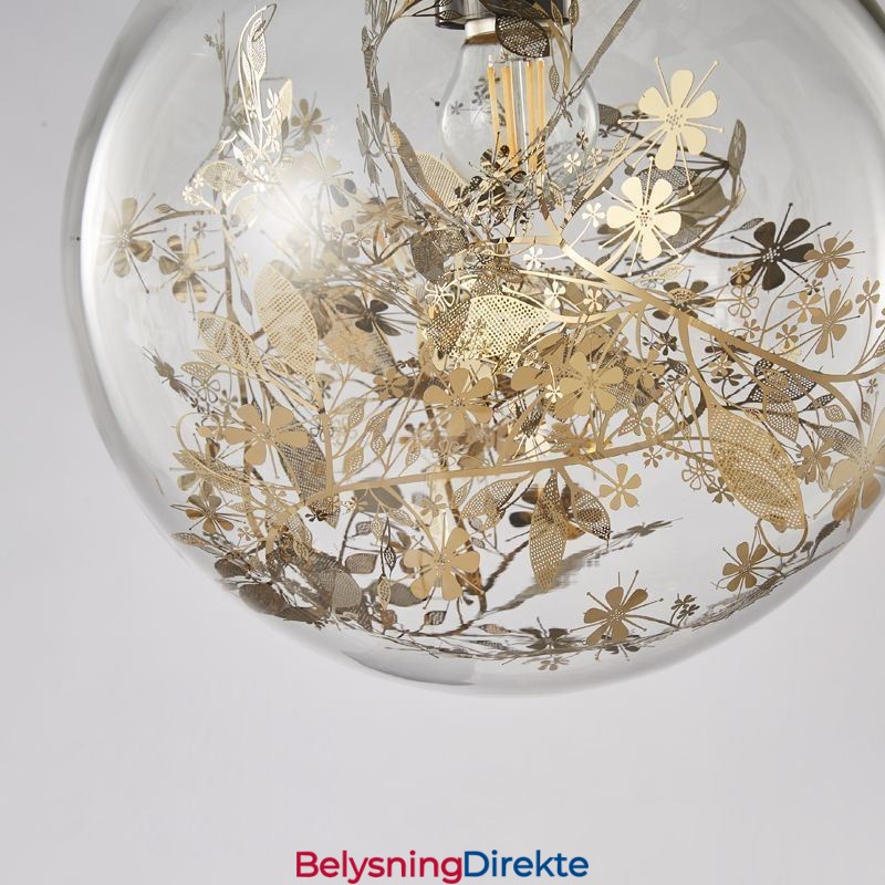 Glasskulependellampe Med Blader, Julehengende Belysning