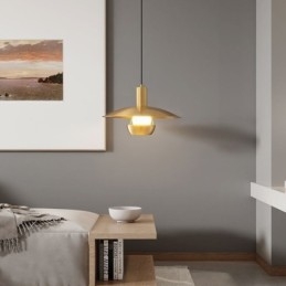 Børstet Gullfarget Pendellampe Med Enkelt Hode