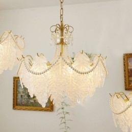 Europeisk Glass Pendellampe Postmoderne Bladformet Hengelampe