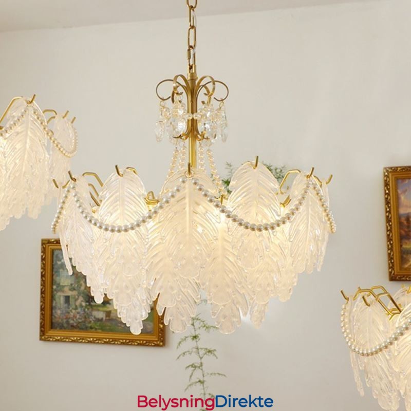 Europeisk Glass Pendellampe Postmoderne Bladformet Hengelampe