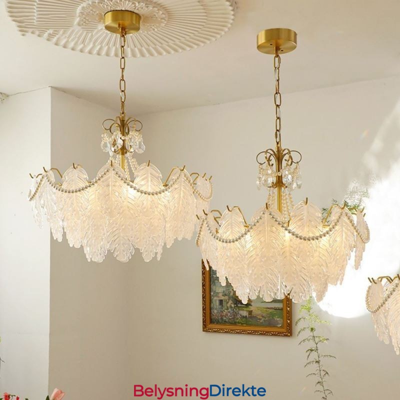 Europeisk Glass Pendellampe Postmoderne Bladformet Hengelampe