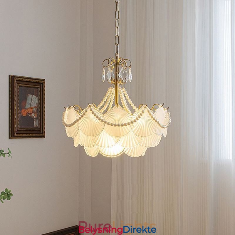 Europeisk Glassanhengslampe Elegant Kamskjellhengelampe