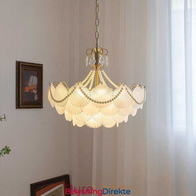 Europeisk Glassanhengslampe Elegant Kamskjellhengelampe