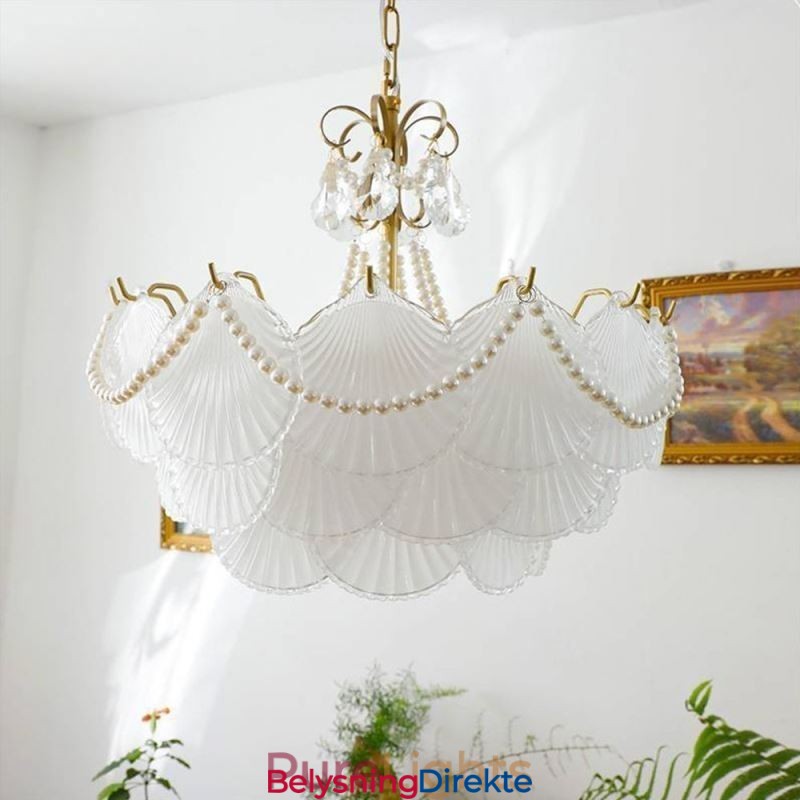 Europeisk Glassanhengslampe Elegant Kamskjellhengelampe