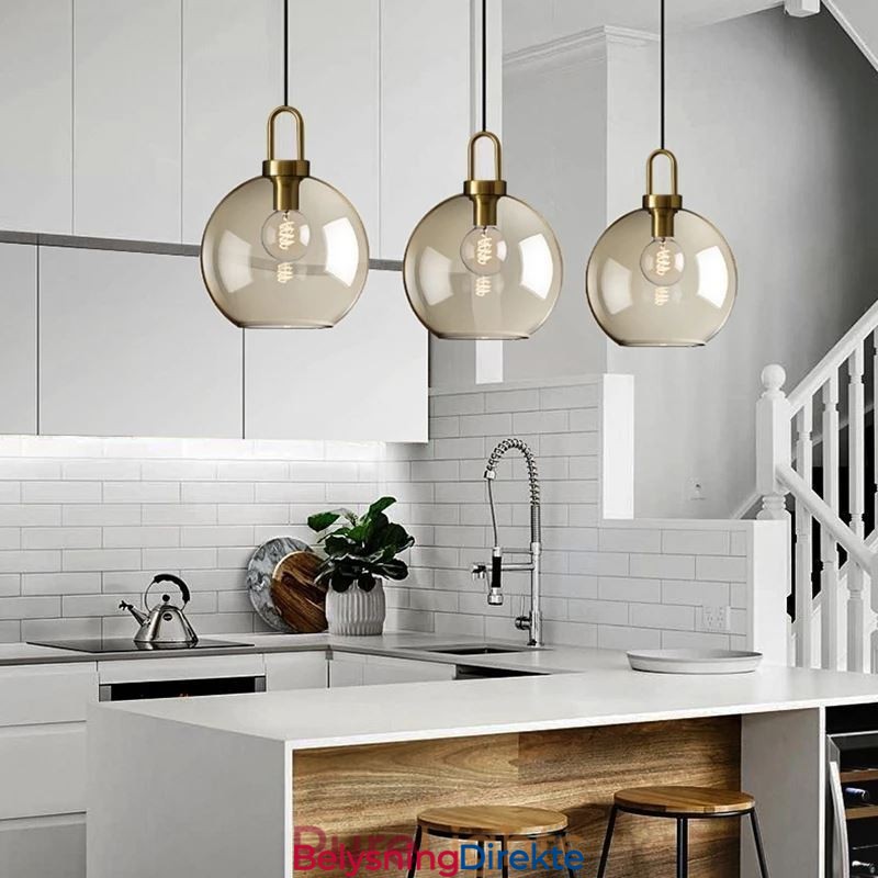 Pendellampe Med 3 Lys Og Glassskjerm, Øy