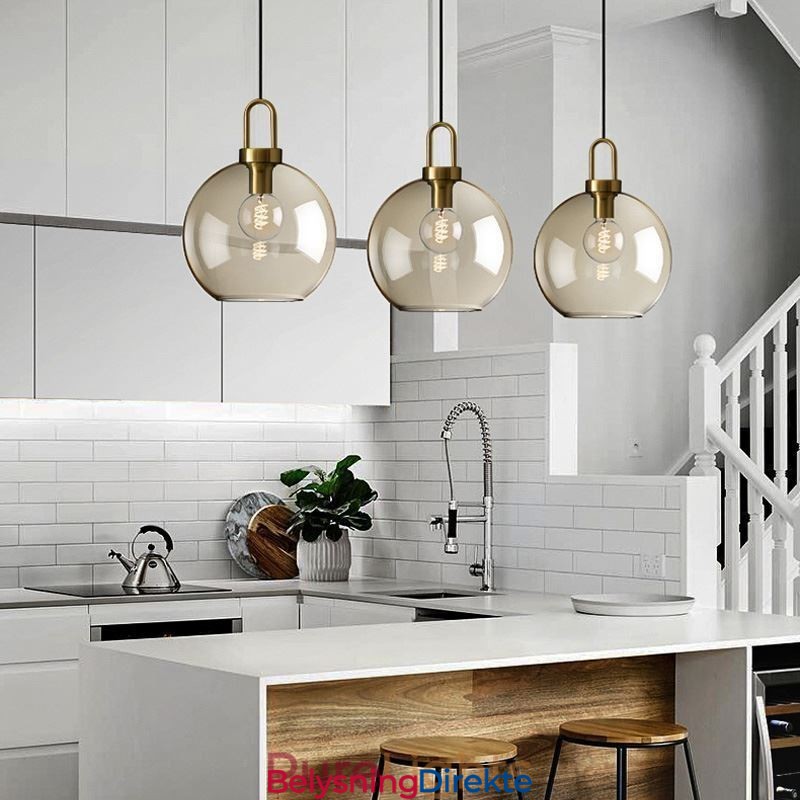 Pendellampe Med 3 Lys Og Glassskjerm, Øy