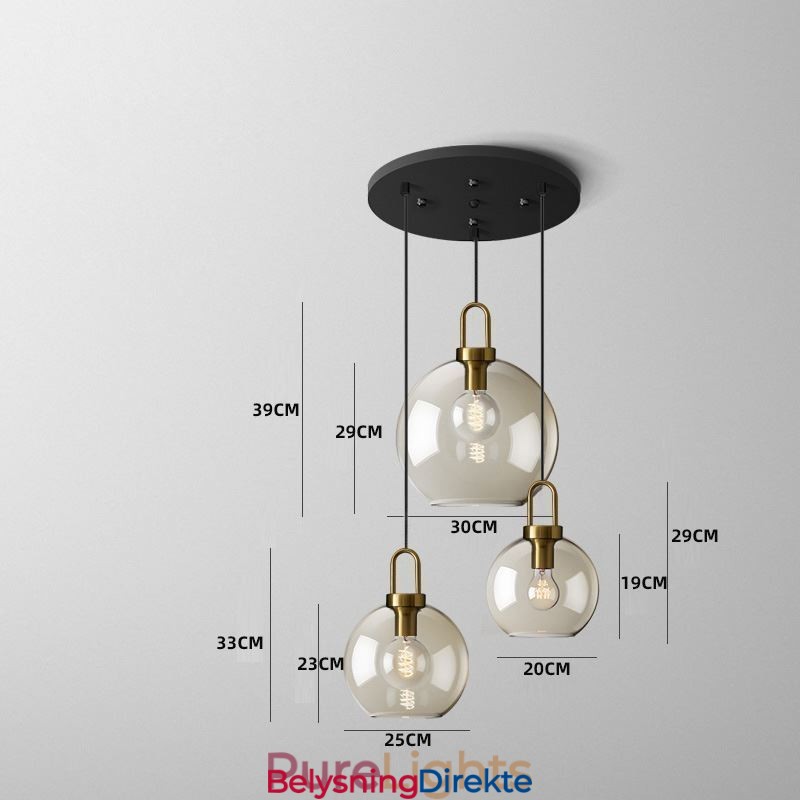 Pendellampe Med 3 Lys Og Glassskjerm, Øy