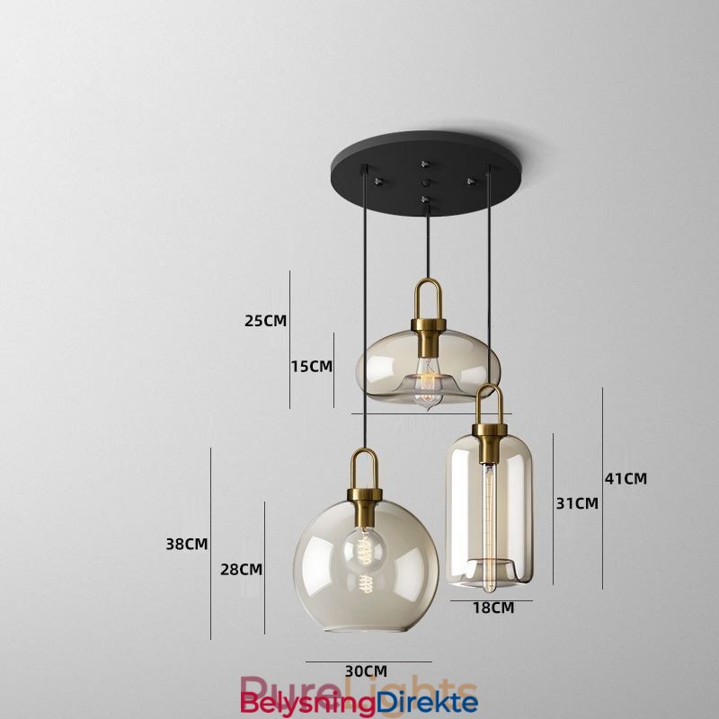 Pendellampe Med 3 Lys Og Glassskjerm, Øy