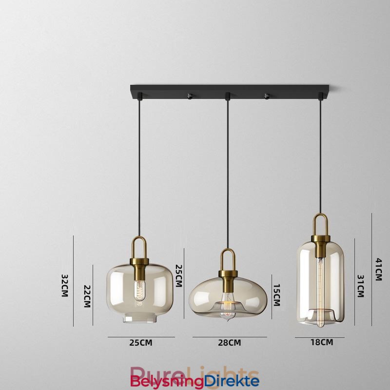 Pendellampe Med 3 Lys Og Glassskjerm, Øy