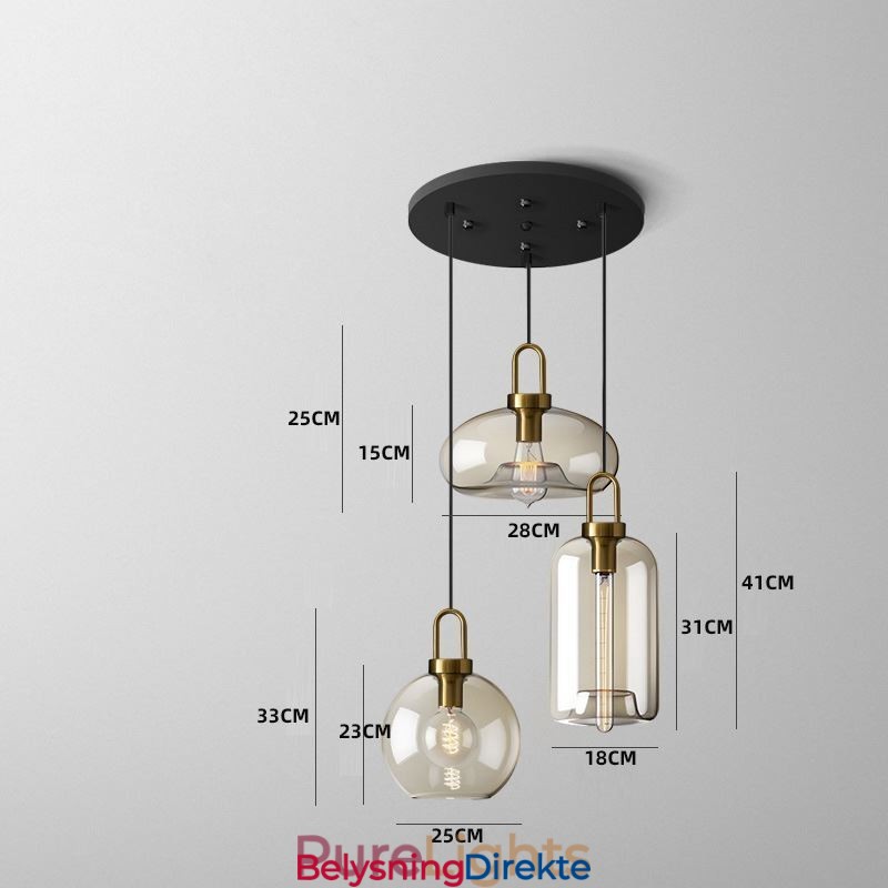 Pendellampe Med 3 Lys Og Glassskjerm, Øy