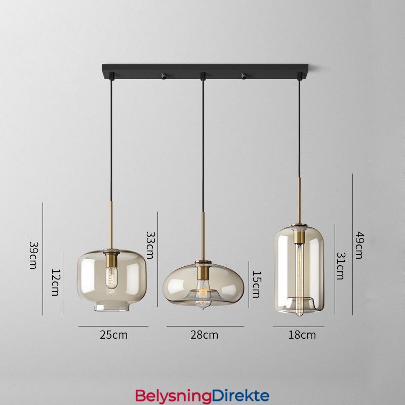 Klassisk Klyngeformet Anhengslampe I Glass Med 3 Lys, Kafé