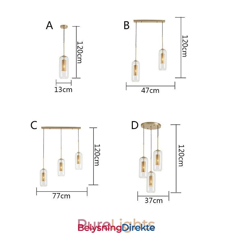 Nordisk Pendellampe I Klart Glass Unik, Innvendig, Hul Pendellampe I Messing