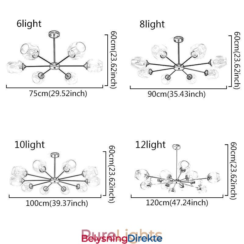 Nordisk Glassanhengslampe I Magisk Bønneform, Lysekronebelysning