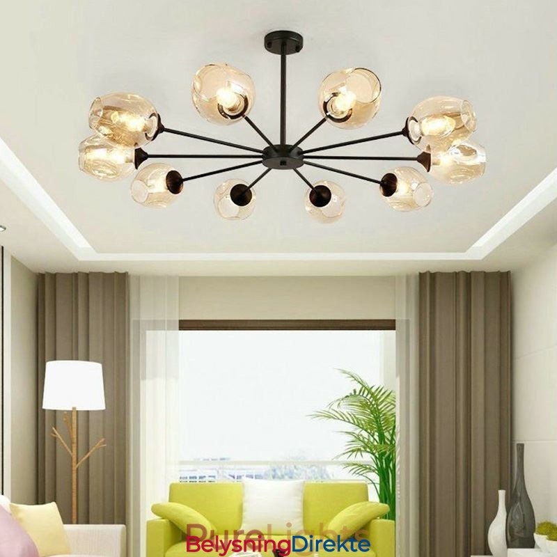 Nordisk Glassanhengslampe I Magisk Bønneform, Lysekronebelysning