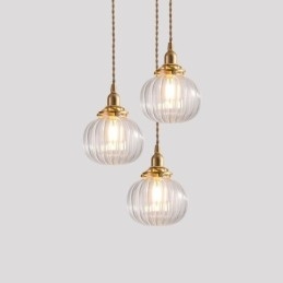 Glass Pendellampe Klar Rund Ribbet Gresskarformet Lampe Med 1 Lys