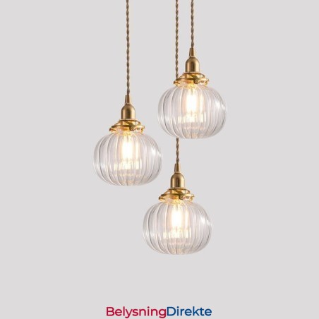 Glass Pendellampe Klar Rund Ribbet Gresskarformet Lampe Med 1 Lys