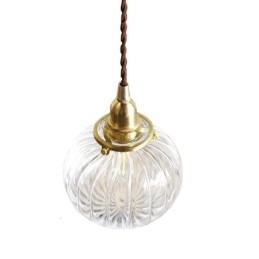Glass Pendellampe Klar Rund Ribbet Gresskarformet Lampe Med 1 Lys