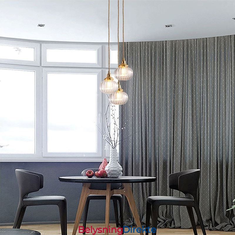 Glass Pendellampe Klar Rund Ribbet Gresskarformet Lampe Med 1 Lys