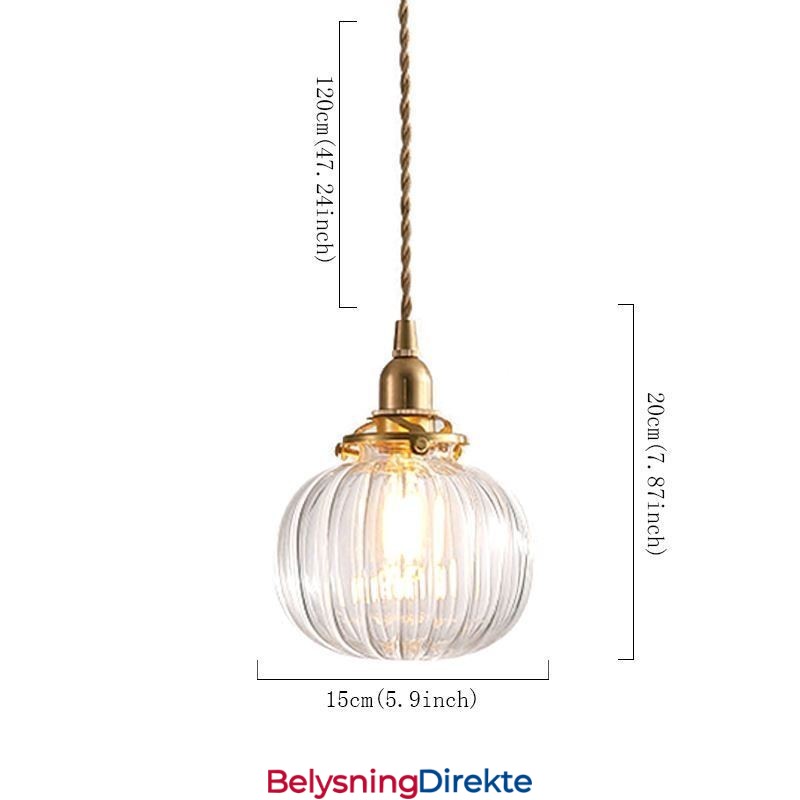 Glass Pendellampe Klar Rund Ribbet Gresskarformet Lampe Med 1 Lys
