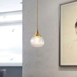 Glass Pendellampe Klar Rund Ribbet Gresskarformet Lampe Med 1 Lys