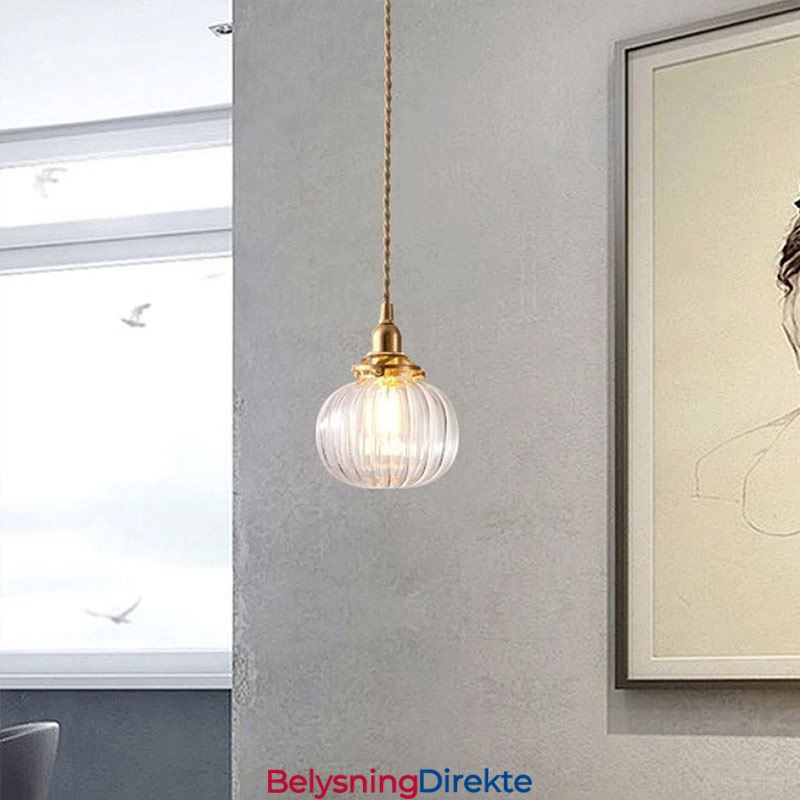 Glass Pendellampe Klar Rund Ribbet Gresskarformet Lampe Med 1 Lys