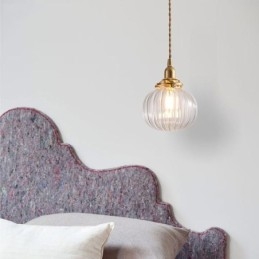 Glass Pendellampe Klar Rund Ribbet Gresskarformet Lampe Med 1 Lys