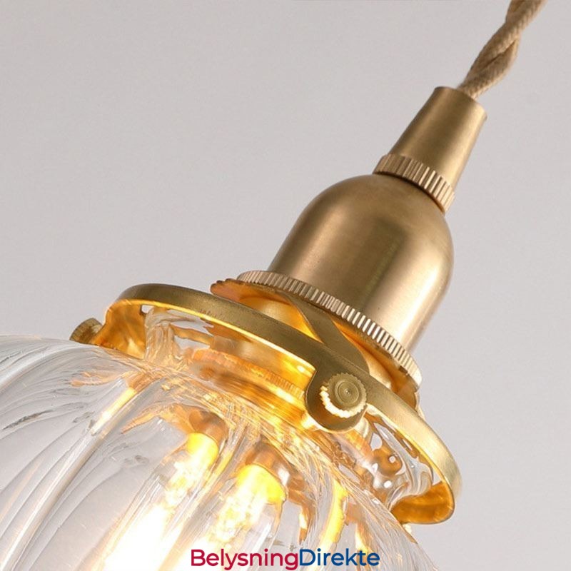 Glass Pendellampe Klar Rund Ribbet Gresskarformet Lampe Med 1 Lys