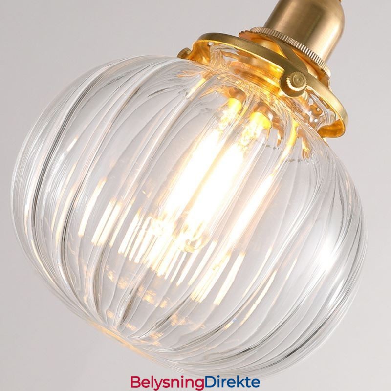 Glass Pendellampe Klar Rund Ribbet Gresskarformet Lampe Med 1 Lys