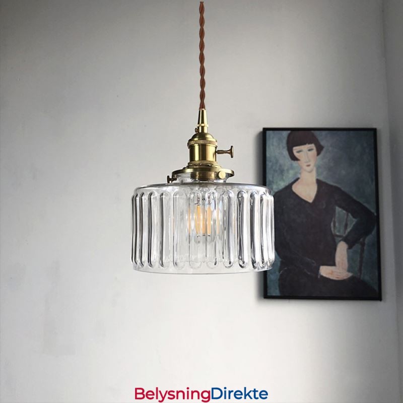 Jelly Jar Pendellampe I Klart, Ribbet Glass Med Vribryter