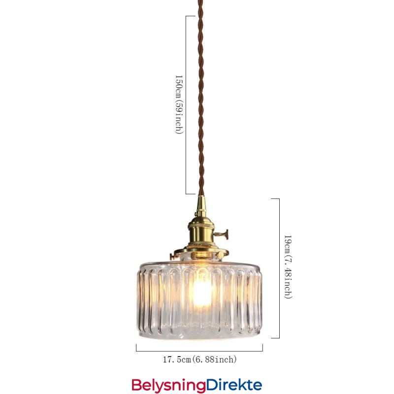 Jelly Jar Pendellampe I Klart, Ribbet Glass Med Vribryter