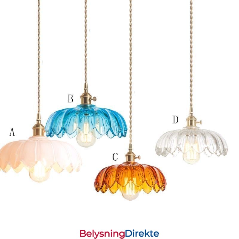 Moderne Retro Glassanhengslampe Med Blomsterskjerm Og Vribryter