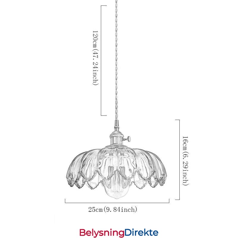 Moderne Retro Glassanhengslampe Med Blomsterskjerm Og Vribryter
