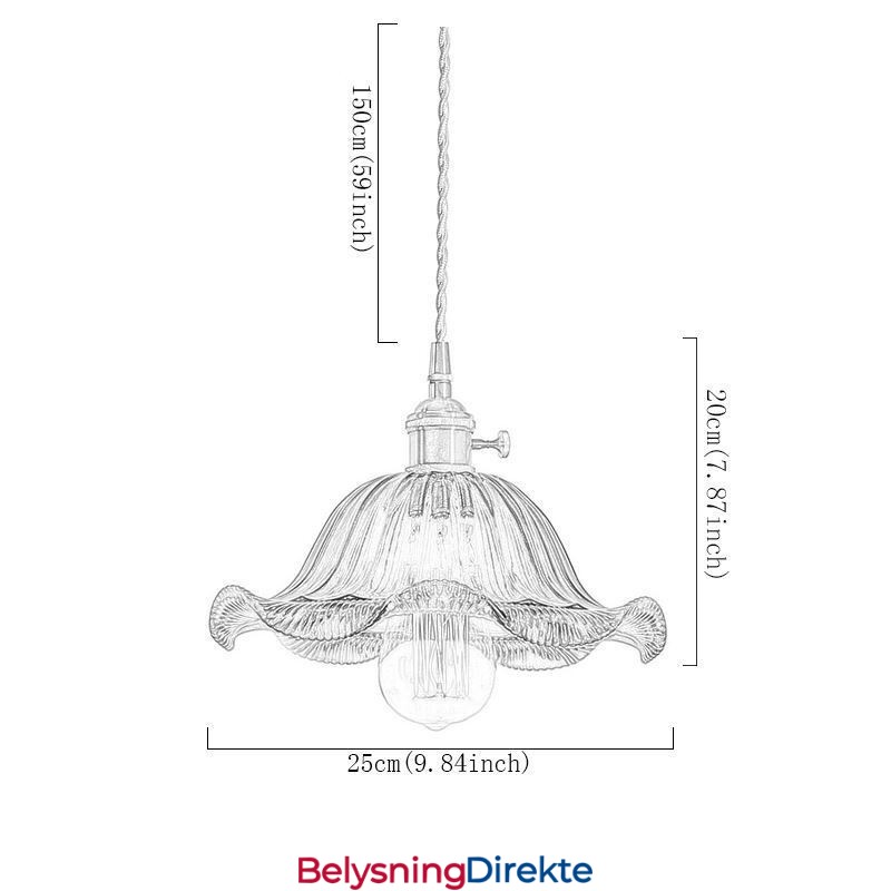 Vintage Fargerik Ribbet Glass Pendellampe Blomsterskjermlampe Med Vribryter