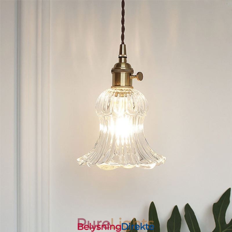 Klar, Ribbet Glass Pendellampe Blomsterformet Lampe Med Vribryter